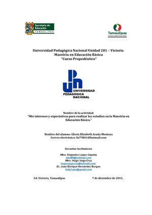 Mis intereses y expectativas para los estudios en la Maestría en Educación Básica