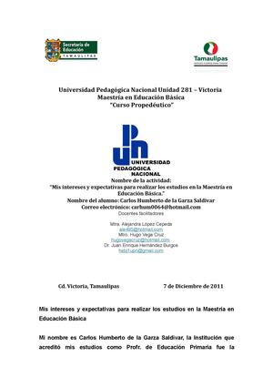Mis intereses y expectativas para realizar los estudios en la Maestría en Educación Básica