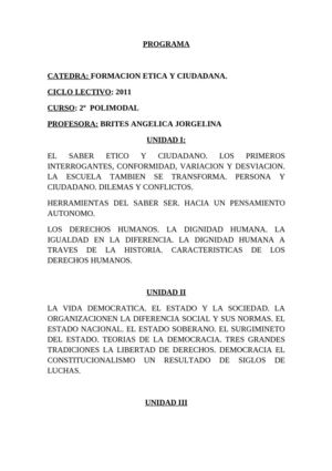 PROGRAMAS FORMACION ETICA Y CIUDADANA 2º "U" POLIMODAL TURNO NOCHE
