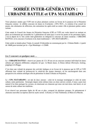 Dossier de presse Urban Battle et Upa Matahiapo