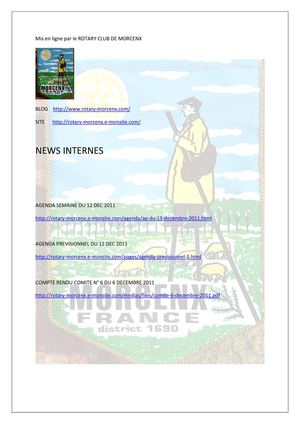 NEWS LETTER DU 12 DECEMBRE 2011