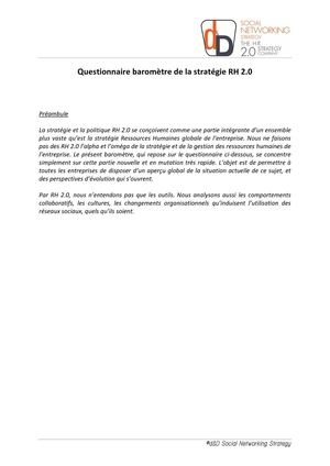 Questionnaire baromètre de la stratégie RH 2.0