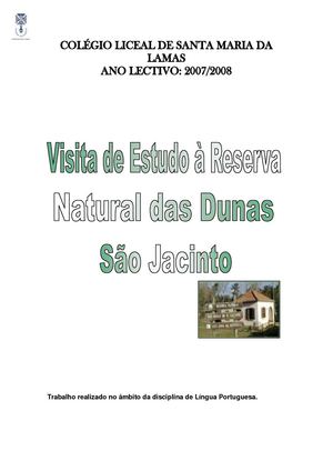 Visita de estudo à Reserva Natural de São Jacinto - relatório Biologia e Geologia 10ºAno