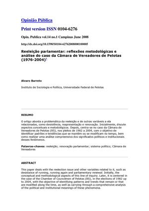 Reeleição parlamentar: reflexões metodológicas e análise do caso da Câmara de Vereadores de Pelotas (1976-2004)*