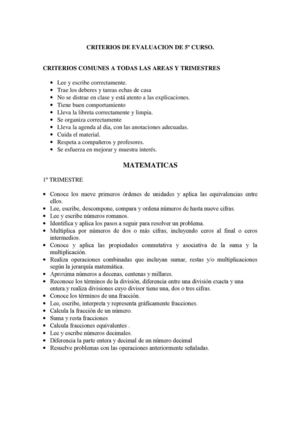 CRITERIOS DE EVALUACION DE 5º CURSO