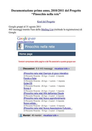 Documentazione primo anno Progetto Pinocchio nella rete