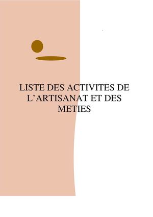 NOMENCLATURE DES ACTIVITES DE L’ARTISANAT ET DES METIERS