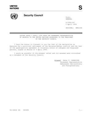Letter addressed to the Pres. of the SC, Declar. on measures and Quadripartite agreement, 17 May 1994
