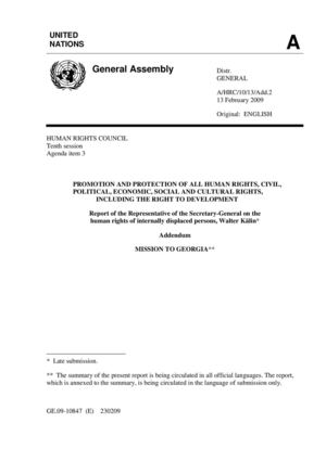 UN Human Rights Council, Report of Mr. Walter Kalin, 13 February, 2009