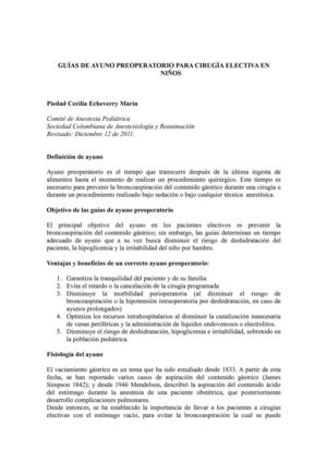 GUIAS DE AYUNO PREOPERATORIO PARA CIRUGÍA ELECTIVA