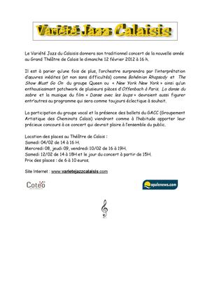 Concert du Variété Jazz du Calaisis le 12 février 2012