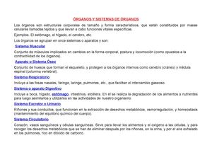 ÓRGANOS Y SISTEMAS DE ÓRGANOS