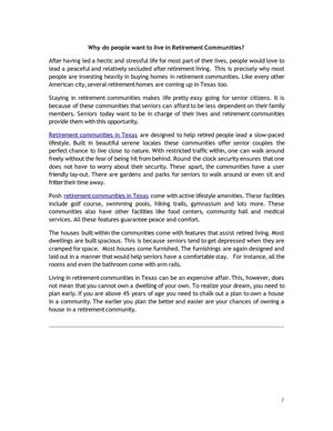 Why do people want to live in Retirement Communities?