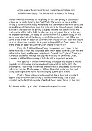 Calamo Wilfred Owen Essay The Soldier With A Passion For Poetry Wilfred Owen Essay The Soldier With A Passion For Poetry