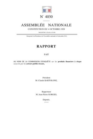 Commission d'enquête sur les produits financiers à risque souscrits par les acteurs publics locaux.