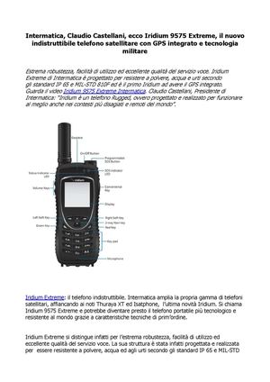 Claudio Castellani (Intermatica): ecco Iridium 9575 Extreme il nuovo indistruttibile telefono satellitare
