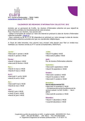CALENDRIER Info Coll CAE CLARA 2012