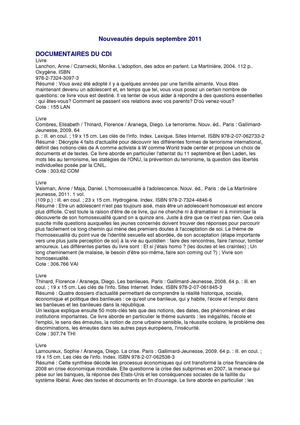 Nouveautés CDI depuis septembre 2011