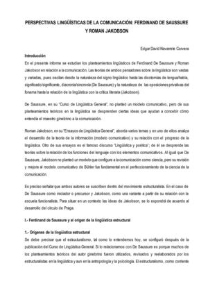 PERSPECTIVAS LINGÜÍSTICAS DE LA COMUNICACIÓN: FERDINAND DE SAUSSURE Y ROMAN JAKOBSON