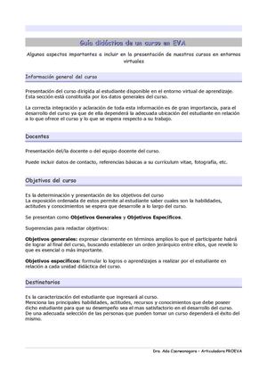 Guía didáctica de un curso en EVA