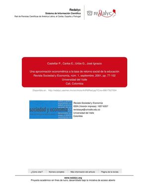 Una aproximación econométrica a la tasa de retorno social de la educación Revista Sociedad y Economía