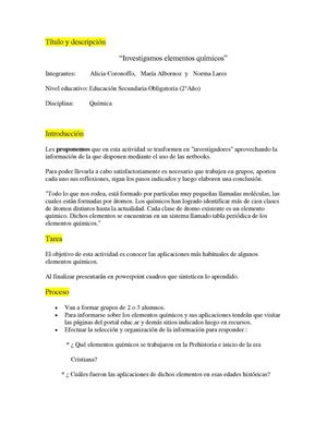 WEBQUEST "CONOCIENDO ELEMENTOS QUÍMICOS"