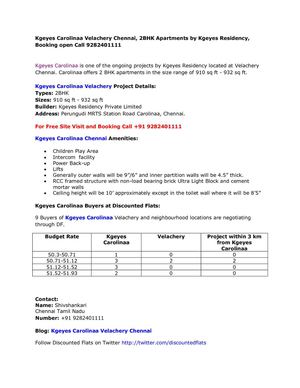 Kgeyes Carolinaa Velachery Chennai, 2BHK Apartments by Kgeyes Residency, Booking open Call 9282401111