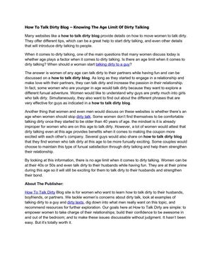 How To Talk Dirty Blog – Knowing The Age Limit Of Dirty Talking