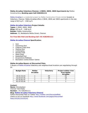 Malles Arcadiaa Velachery Chennai, 2.5BHK, 2BHK, 3BHK Apartments by Malles Construction, Booking open Call 9282401111