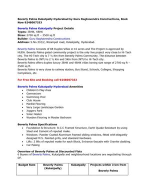 Beverly Palms Kukatpally Hyderabad by Guru Raghavendra Constructions, Book Now 9248007333