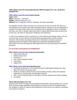 JMR's White Lotus Rai Durg Hyderabad by JMR Developers Pvt. Ltd., Book Now 9248007333