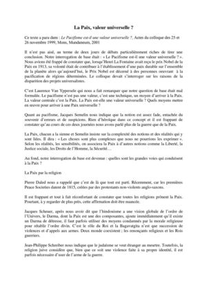 La Paix, valeur universelle ?