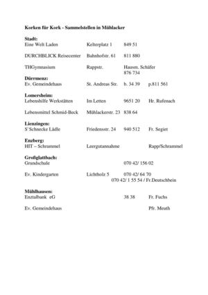 Sammelstellen Korken für Kork in Mühlacker