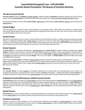 CosmeticDentistLoganUT.com–435-294-0020-Cosmetic Dentist Procedures The Beauty of Cosmetic Dentistry.doc