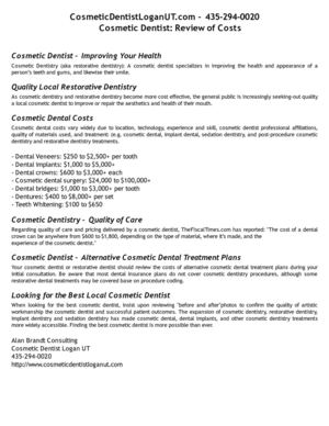 CosmeticDentistLoganUT.com–435-294-0020–Cosmetic Dentist Review of Costs.odt