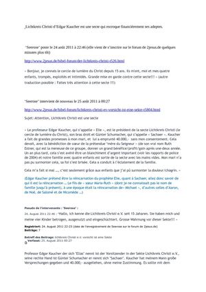 Le Gourou Edgar Kaucher de Lichtkreis Christi escroque ses adeptes