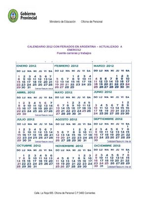 calendario de feriados 2012