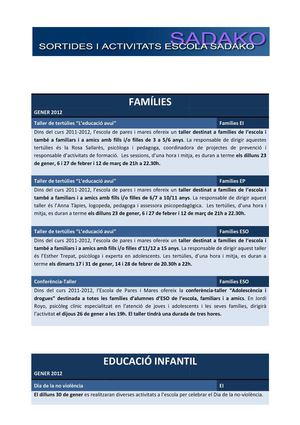 Activitats i Sortides de gener/12