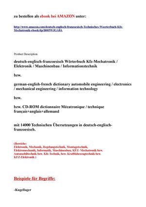 dictionnaire Mecatronique francais allemand anglais - ebooks german-english-french dictionary automobile engineering  electronics - franzoesisch Woerterbuch kfz Mechatronik