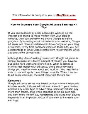 4 Tips to Increase Your Google Ad sense Earnings