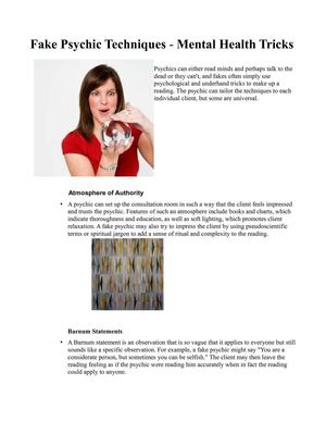 Fake Psychic Techniques - Mental Health Tricks