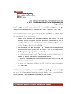 LES QUATRE GÉNÉRATIONS DU LEADERSHIP