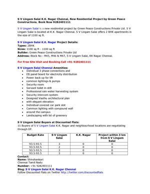 S V Lingam Salai K.K. Nagar Chennai, New Residential Project by Green Peace Constructions, Book Now 9282401111