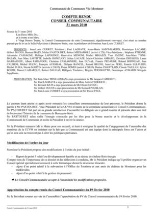Compte rendu du Conseil Communautaire du 31 mars 2010