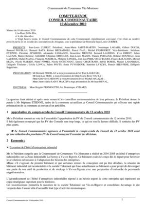 Compte rendu du Conseil Communautaire du 10 décembre 2010