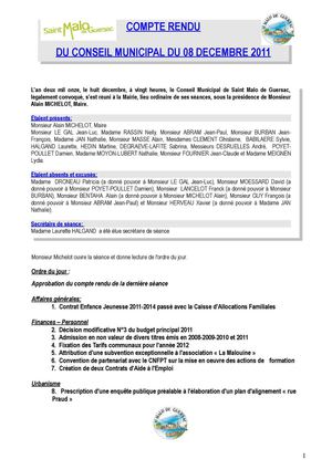 Conseil municipal du 8 décembre 2011