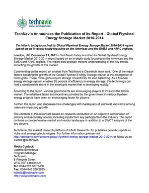 TechNavio Announces the Publication of its Report - Global Flywheel Energy Storage Market 2010-2014