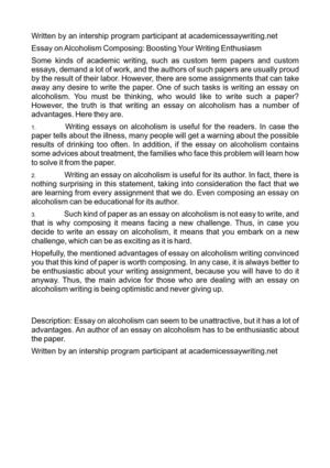 Calam O Essay On Alcoholism Composing Boosting Your Writing