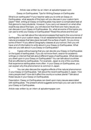Abraham Lincoln Essay Paper Essay On Earthquakes Tips For Writing Essays On Earthquake English Model Essays also Argumentative Essay On Health Care Reform Calamo Essay On Earthquakes Tips For Writing Essays On Earthquake The Yellow Wallpaper Analysis Essay