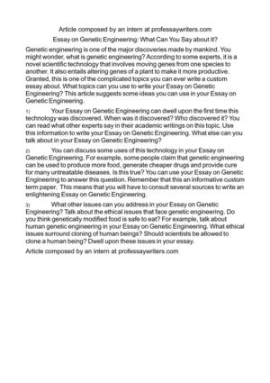 English Class Reflection Essay Essay On Genetic Engineering What Can You Say About It Writing A High School Essay also Health And Wellness Essay Calamo Essay On Genetic Engineering What Can You Say About It High School Narrative Essay Examples